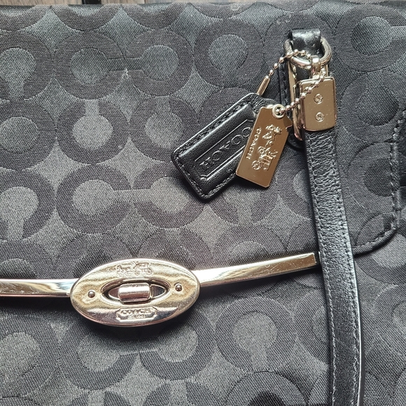 Coach Madison Op Art Satin Black Satchel - Picture 3 of 6